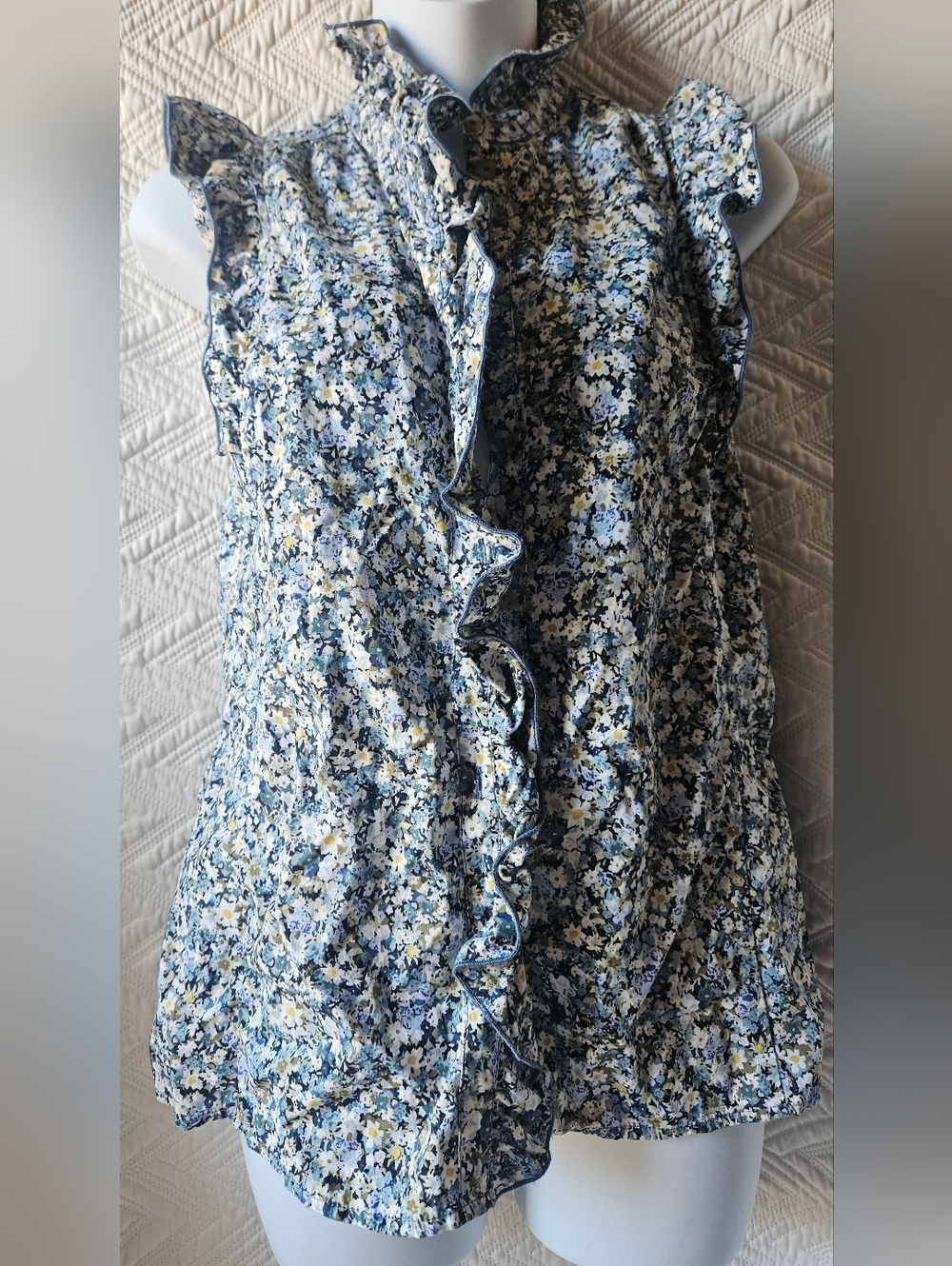 Sezane Floral Print Mock Neck Blouse